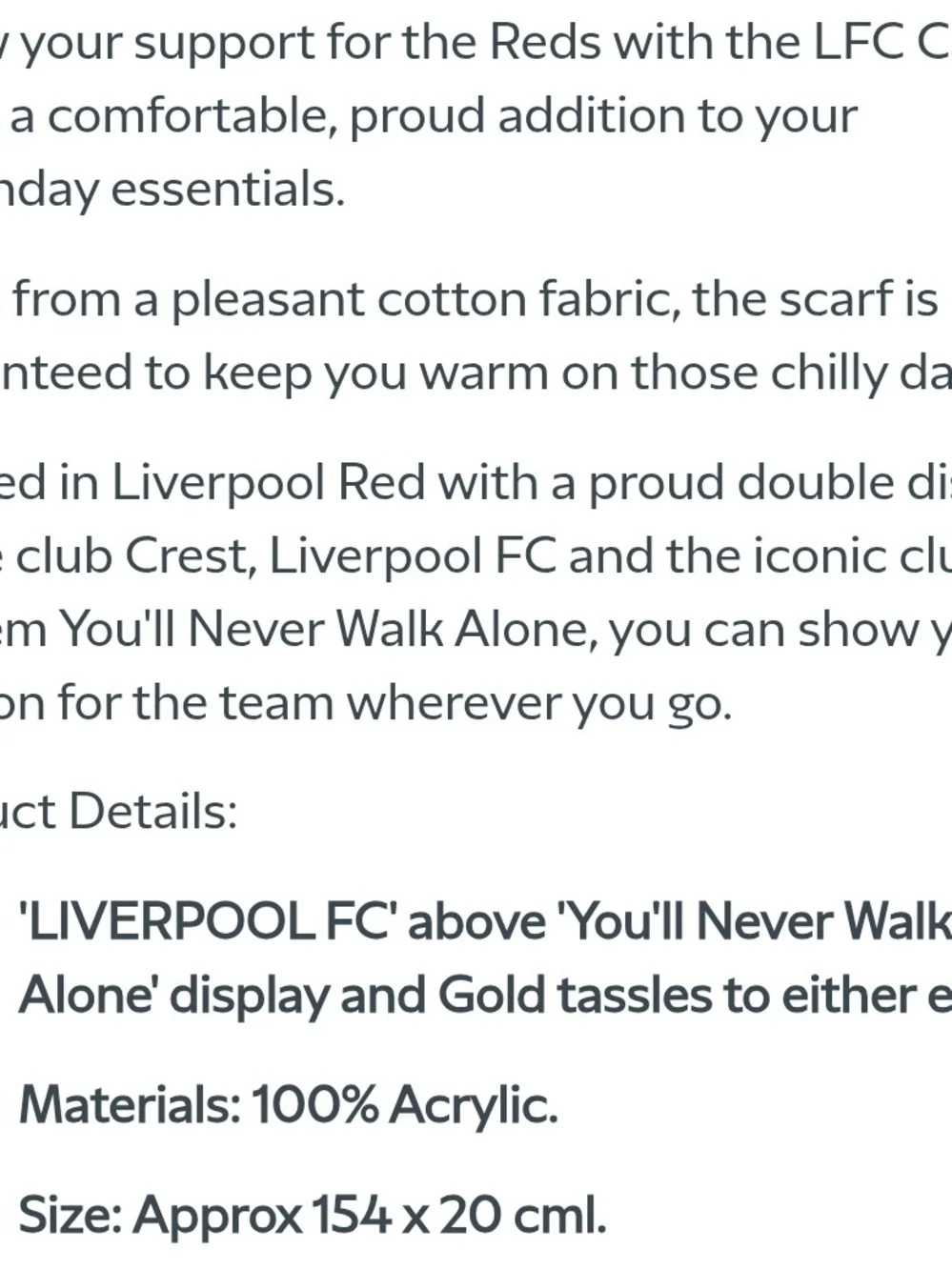 Liverpool FC Red Crest Scarf ~ Unisex